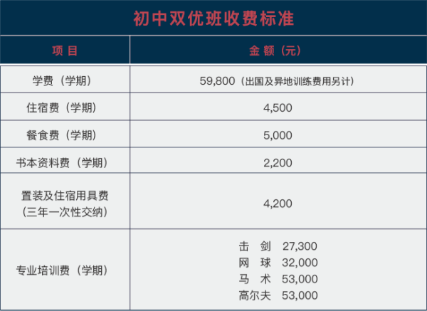 武汉海淀外国语实验学校国际初中（双优班）收费标准