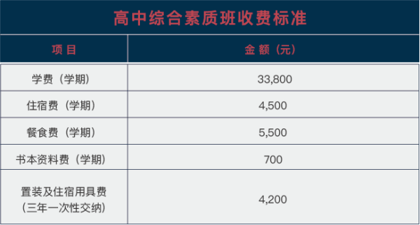 武汉海淀外国语实验学校国际高中（综合素质班）收费标准